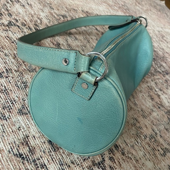 🛑SOLD Kate Spade Vintage 90s Y2K Aqua Leather Barrel Shoulder Bag - Picture 2 of 12
